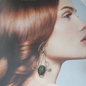 Green Tigers Eye Indian Silver Dangle Earrings Women Bohemian Women Jewelry